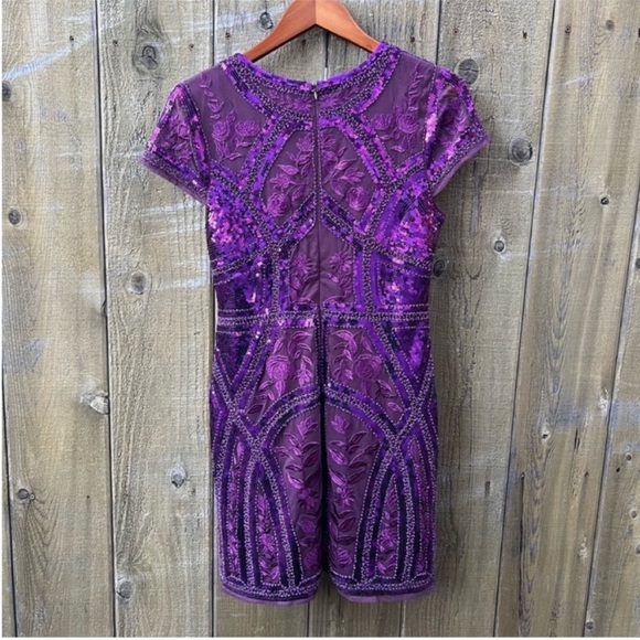 Plum Purple Art Deco Sequins Bodycon Dress 🌿 - Picture 7 of 11